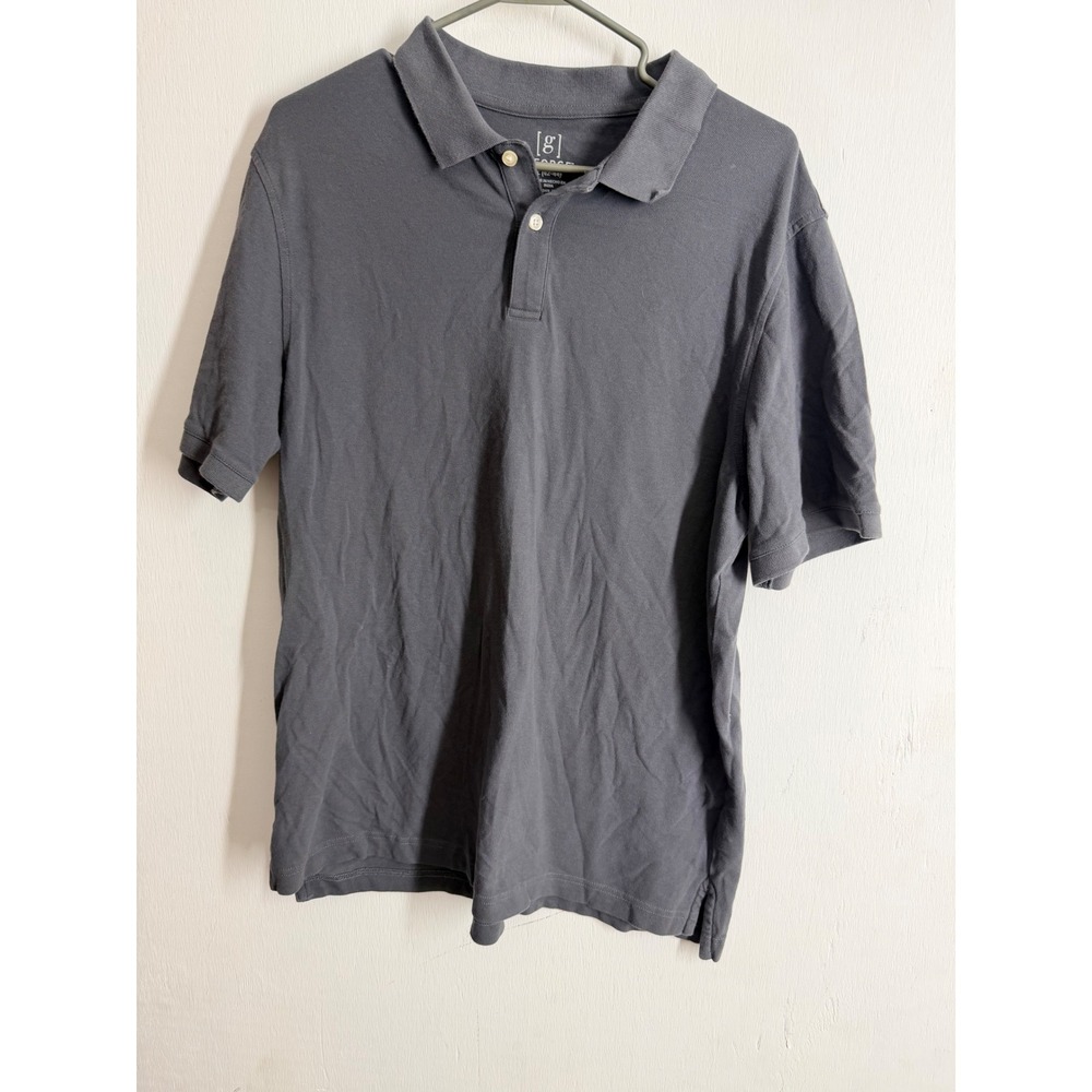 George Mens Polo Shirt Large L 42-44 Charcoal Gray Short Sleeve Cotton Pique